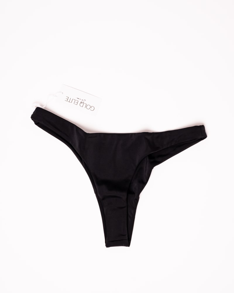 Front of a size L Cheeky Bikini Bottom in Black by Gold Elite Apparel. | dia_product_style_image_id:284851